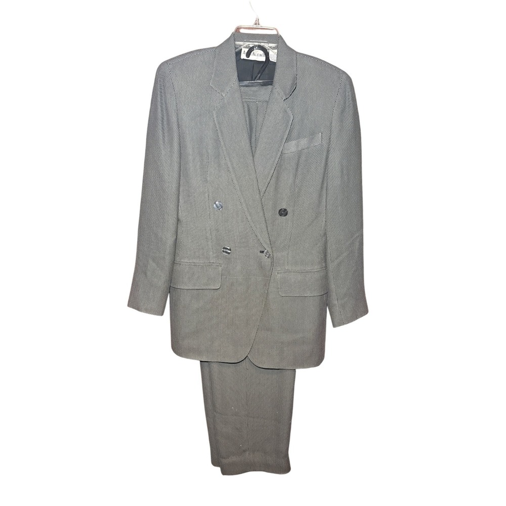 Anne Klein II Vintage Womens 4 Black White Micro Dot Double Breasted Pant Suit
